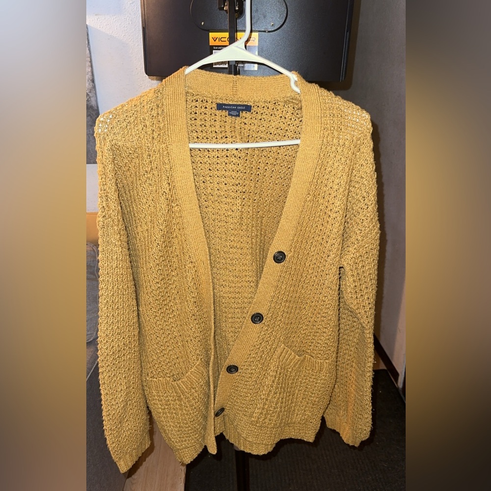American Eagle Women's Mustard Yellow Cardigan Sweater